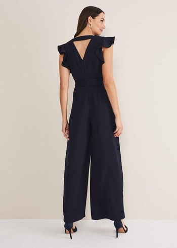 Phase Eight Kallie V Neck Frill Jumpsuit Navy USA | 7281406-MY